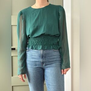 Express Green Sheer Long Sleeve Blouse